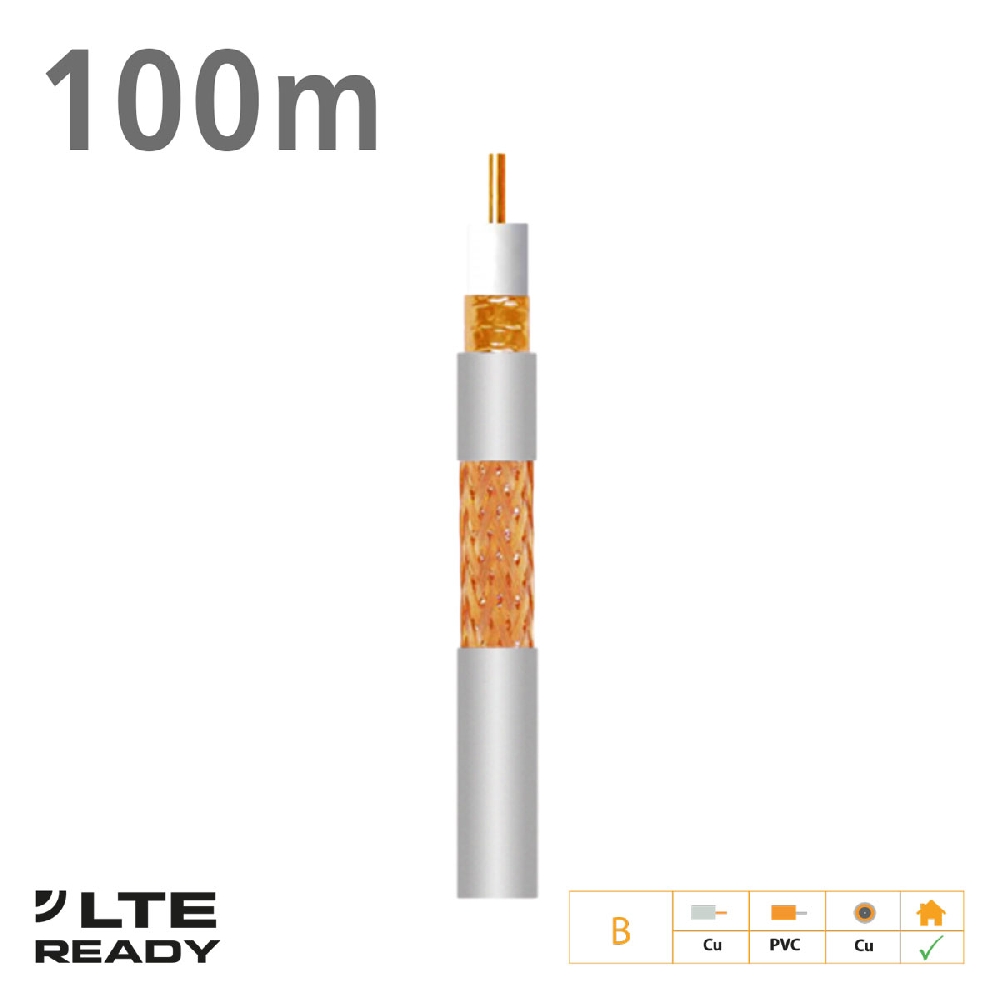Cable de Antena Blanco Coaxial de Cobre LTE 214121 Televés T100 Plus 
