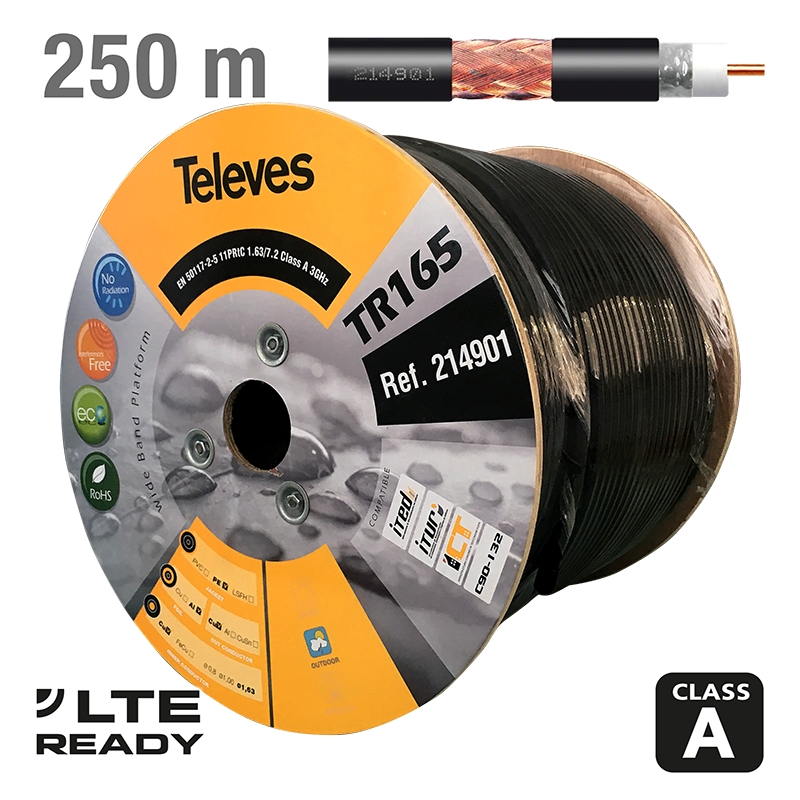 CABLES / COAXIAL / 214901 RG11 TR165 Cu/Cu Black PE 250m