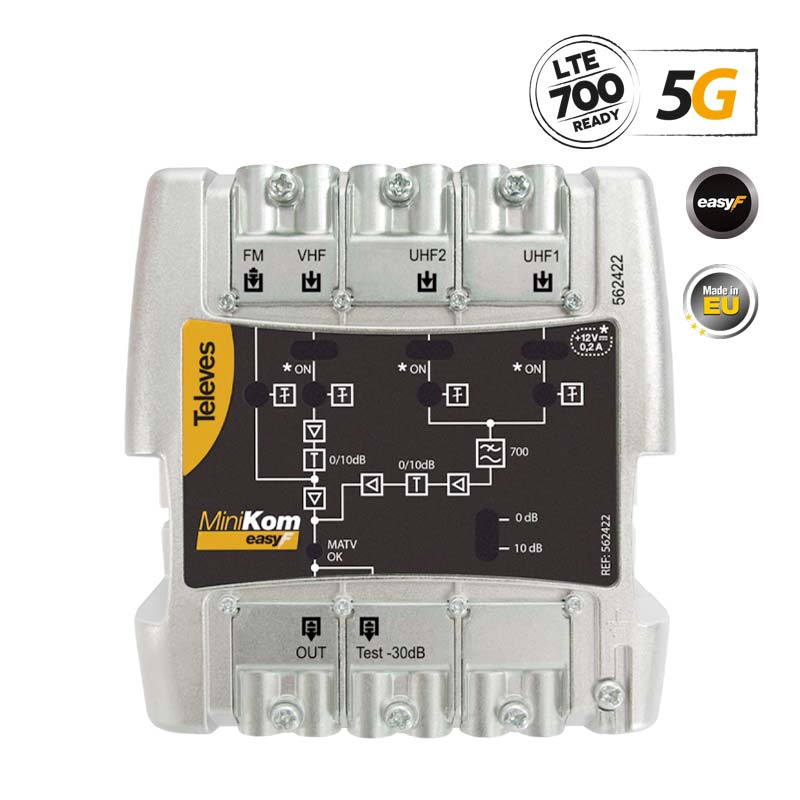 562422 MiniKom ΕΝΙΣΧ. ΚΕΝΤΡΙΚΟΣ Easy-F 5G LTE 116dBuV FM/V/2xU 12-15-0013